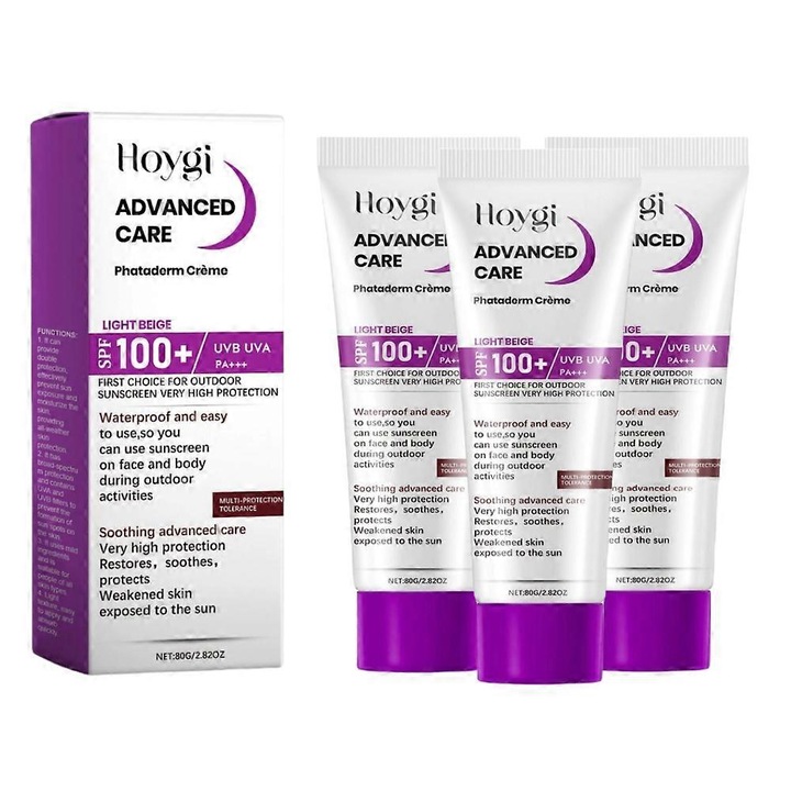 Crema de protectie solara SPF 100, Hoygi, 3 bucati, formula hidratanta, rezistenta la apa si transpiratie, pentru toate tipurile de ten