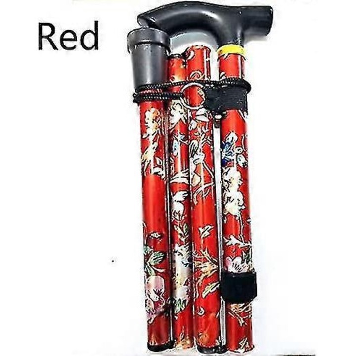Baston pliabil din aluminiu, ajustabila, design floral, rosie, pentru drumetii, usoara, dispozitiv de mobilitate
