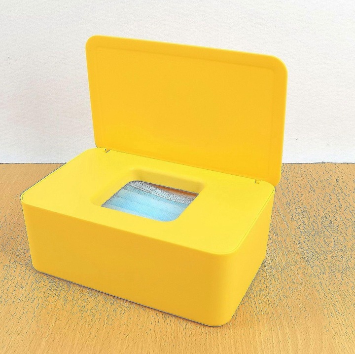 Suport servetele umede, capac, 18.5x12.2x7cm, galben, capacitate mare