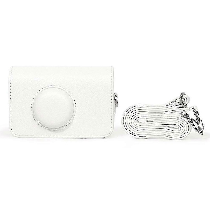 Geanta din piele pentru camera, alba, cu curea, design compact si durabil