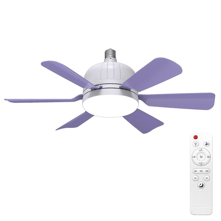 Ventilator cu lampa, 6 palete, control de temperatura a culorii 3000K-6500K, alb, 460x165mm, cu telecomanda