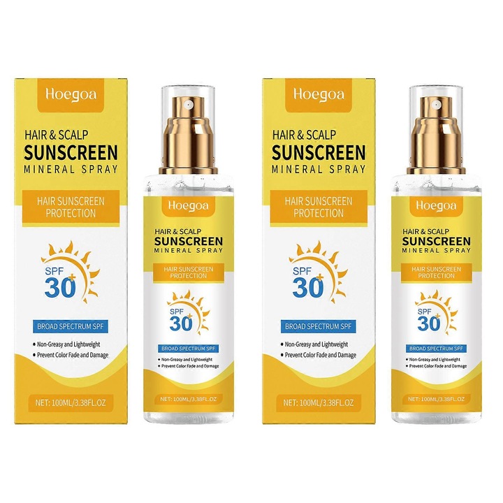 Spray de protectie solara pentru scalp, Hoegoa, SPF30, 100ml, set de 2 bucati, protectie UV, usor, non-gras
