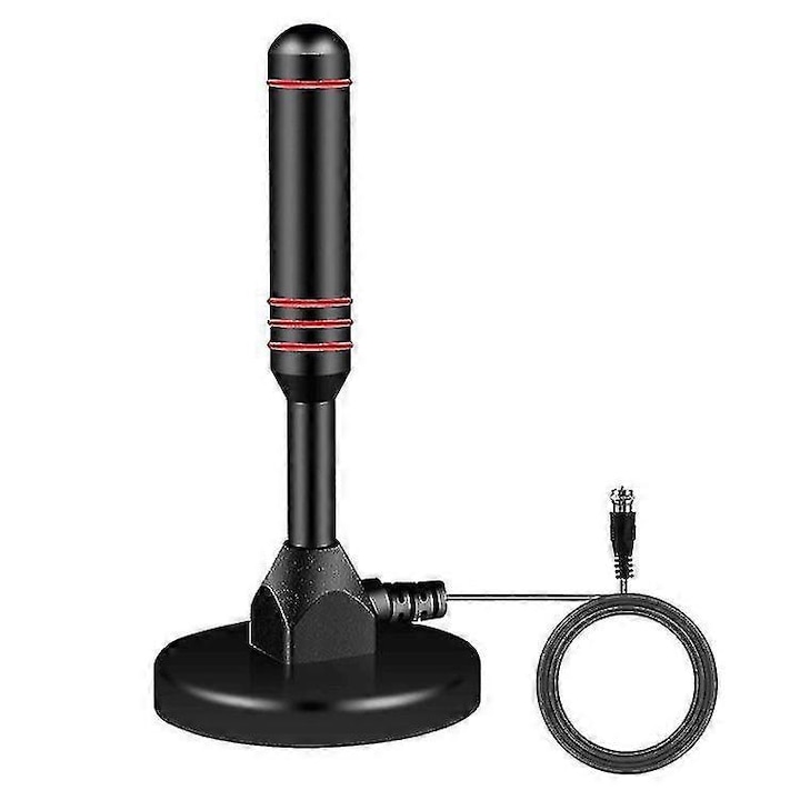 Antena TV interna puternica, 66x130mm, 5dBi, cablu 3m, baza magnetica, negru