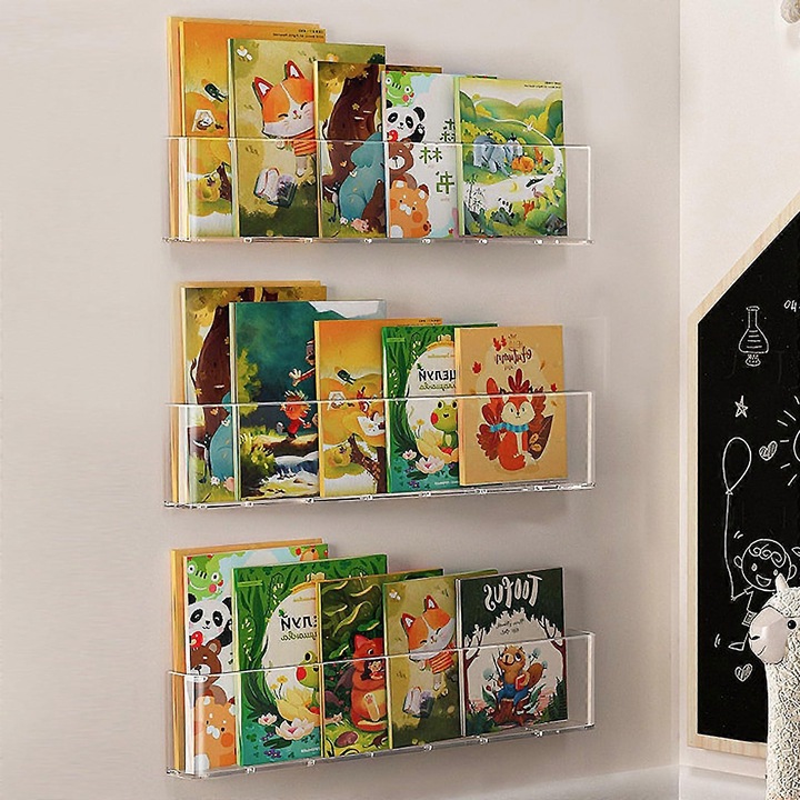 Rafturi transparente pentru carti, organizator de depozitare, design modern, 18x3.9x1.93 inch