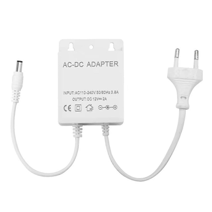 Adaptor DC12V 2A, alb, pentru camere de supraveghere, priza US/EU