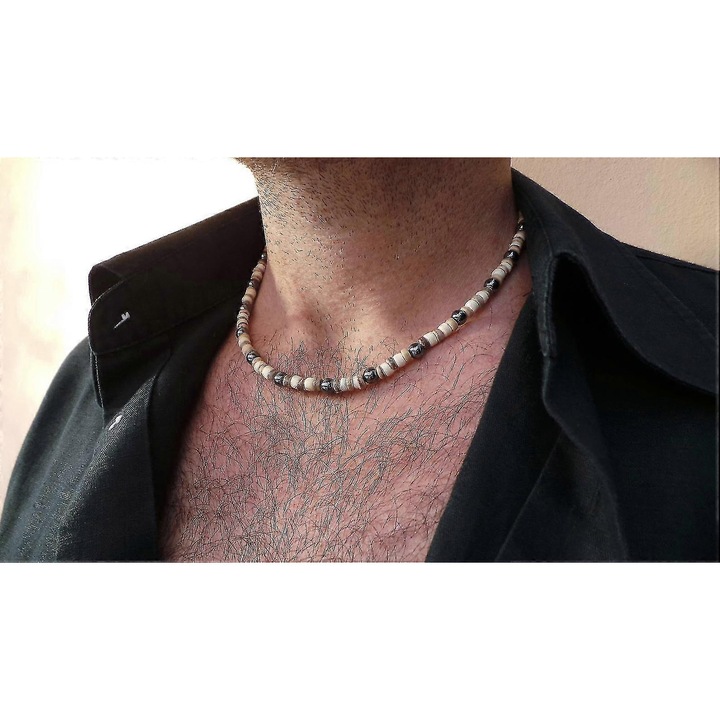 Colier barbati, model 001051, cristale, forma rotunda, set casual/sportiv