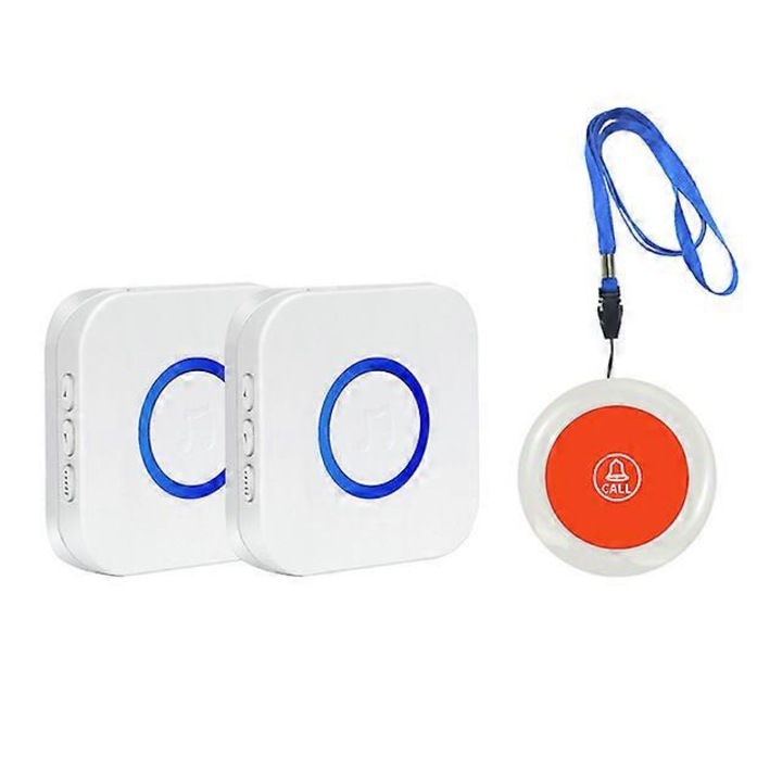 Sistem de alerta wireless pentru ingrijitori, 1 receptor si 1 buton de apel, volum ajustabil, impermeabil, pentru varstnici