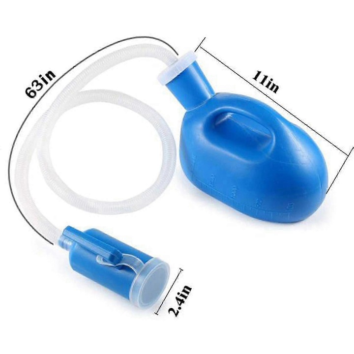 Urinal portabil pentru barbati, capacitate 2000ml, tub de 1.6m, anti-scurgere, albastru, 22x14x15cm