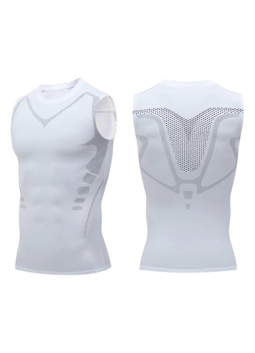 Férfi atléta, gynecomastia formázó, mellkasi kompresszió, fehér, dakron poliészter, M