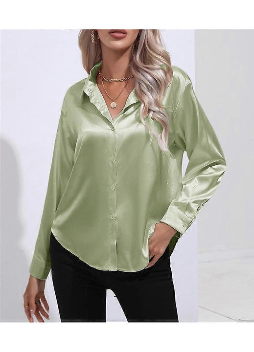Női blúz, világoszöld, szatén, műselyem ujjakkal, 2XL INTL