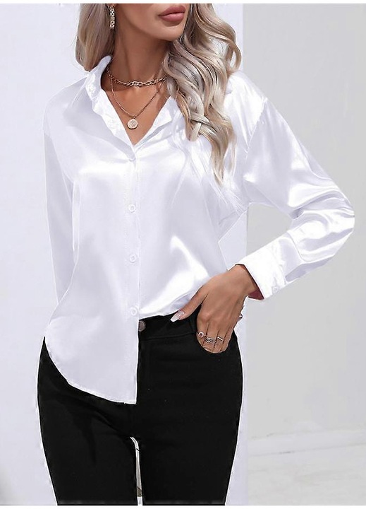 Női ing, fehér, szatén, műselyem ujjú, L INTL