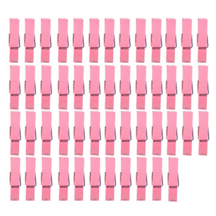 Set de 50 cleme din lemn colorate pentru rufe, 3.5x0.7cm, multicolor