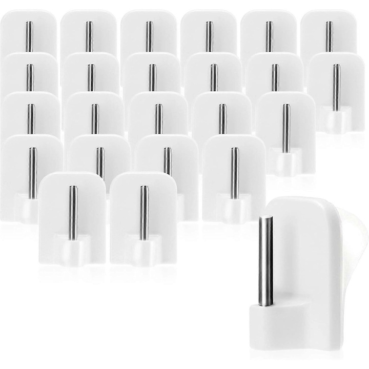 Set 24 carlige autoadezive pentru perdele, alb