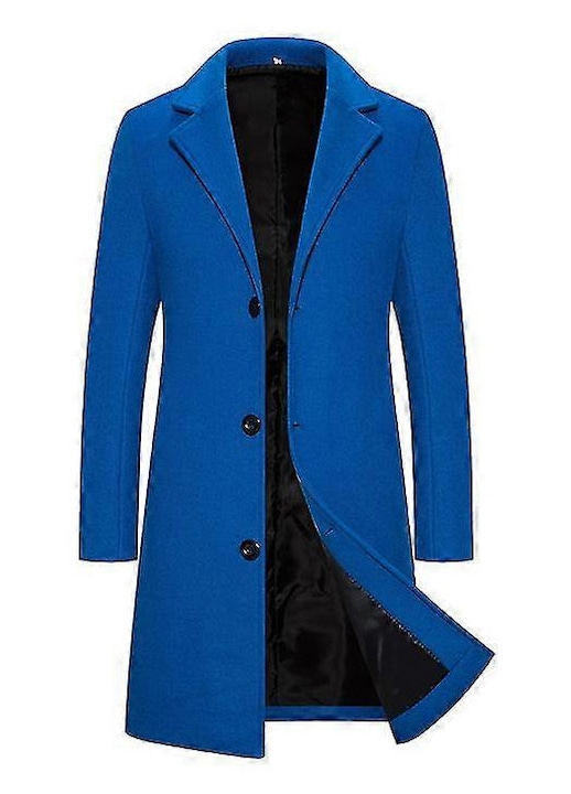 Palton lung pentru barbati, lana/poliester, albastru, L INTL