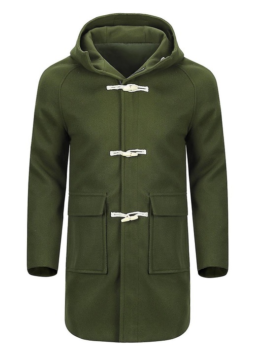 Palton barbati, gluga, un singur nasture, verde, amestec de bumbac, M INTL