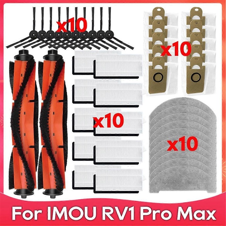 Set accesorii pentru aspirator IMOU RV1 Pro/RV1 Pro Max, 2 perii principale, 10 perii laterale, 10 filtre, 10 saci de praf, 10 lavete, plastic