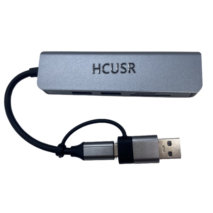 Хъб USB HCUSR 5 в 1, USB 3.0 2xUSB 2.0, SD TF, алуминий, 15 см