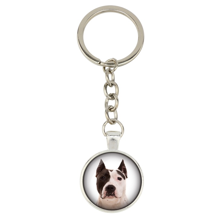 Személyre szabott kulcstartó, Art-Dog, Amerikai Staffordshire terrier, 10cm, 25mm, ezüst színű fém