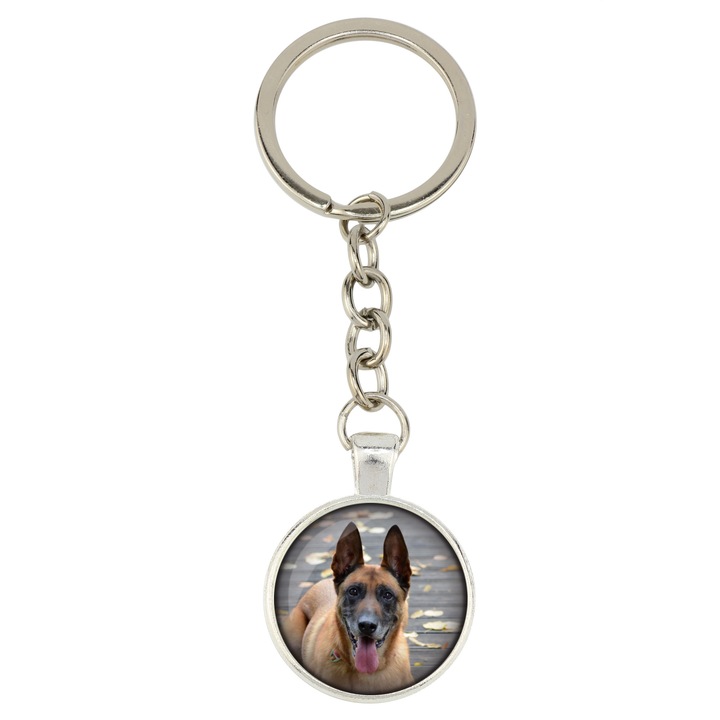 Személyre szabott kulcstartó, Art-Dog, Malinois, ezüst színű fém, 10x2.5cm