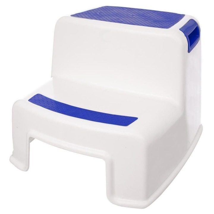 Scara antiderapanta Artemis, 2 niveluri, alb cu elemente albastre, 36x33x26,5cm