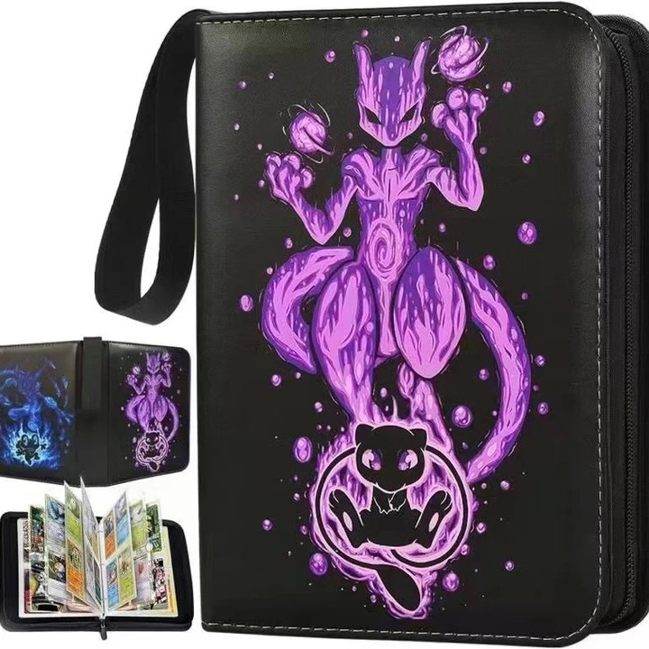 Pokémon album, 50 oldal, 400 kártyatartó rekesz, cipzárral, fekete/lila