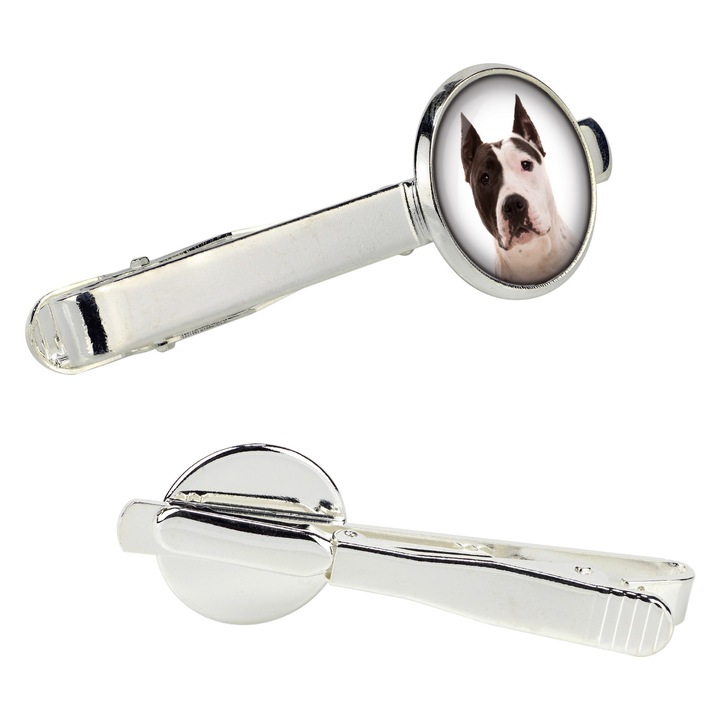Személyre szabott nyakkendűtű, Art-Dog, Amerikai Staffordshire Terrier, ezüst fém, 16mm x 54mm, ajándékdobozban