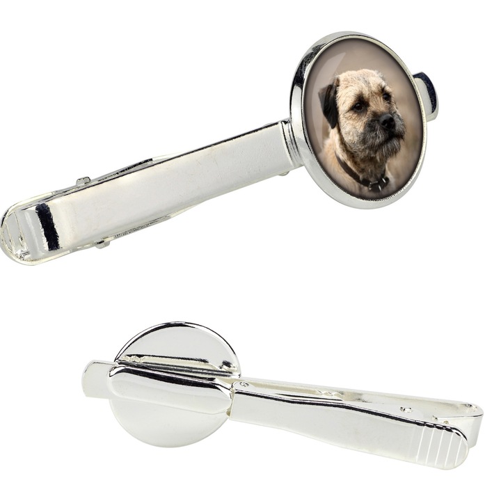 Személyre szabott nyakkendűtű, Art-Dog, Border Terrier, ezüst színű fém, 16mm, 54mm