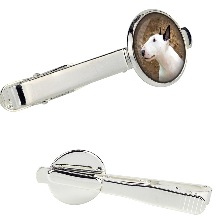 Egyedi nyakkendűtű, Art-Dog, Bullterrier, ezüst fém, 16mm, 54mm