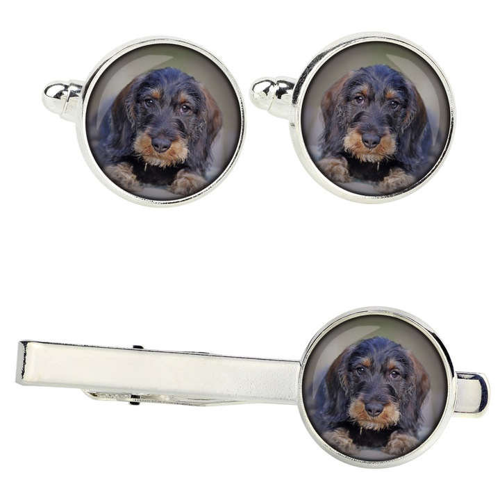Set accesorii decorative, spinki la manseta si cravata, personalizate cu fotografie, argintii, Art-Dog