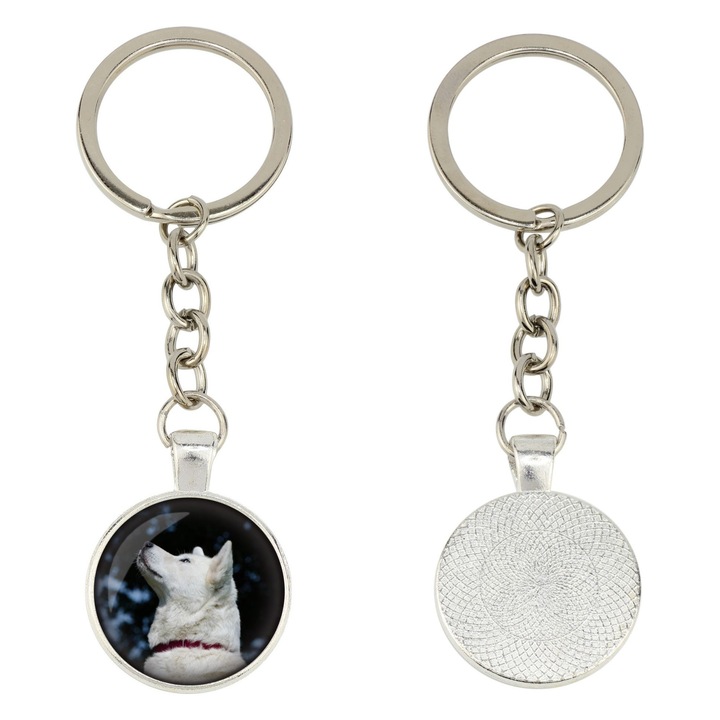 Breloc personalizat, Art-Dog, 10cm, 25mm, argintiu, cutie eleganta, Akita Inu