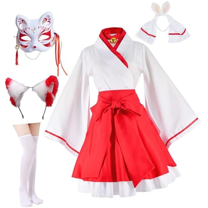 Női farsangi jelmez Kimonó, fehér-piros, S, Vonzó, Könnyű anyag, nem nehéz, Nincs visszatartó érzés, Jó légáteresztő képesség, Bőrfehérítés, Kopásálló és tartós anyag, Könnyen karbantartható