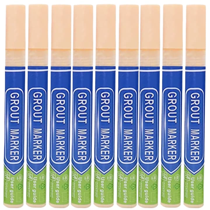 Set 9 Markere Corectoare Permanente Pentru Rosturi Gresie Si Faianta, TrioStore®, Marker Corector Cu Pasta Densa, Uscare Rapida, Marker Gresie Cu Cap De Rezerva, Culoare Crem, Pentru Acoperire Si Reimprospatare Rosturi, Markere Rosturi
