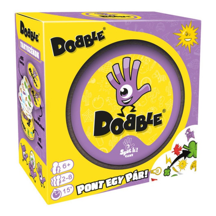Joc de societate Dobble, pentru 2-8 jucători, observație rapidă, în limba maghiară, 14x14x8cm