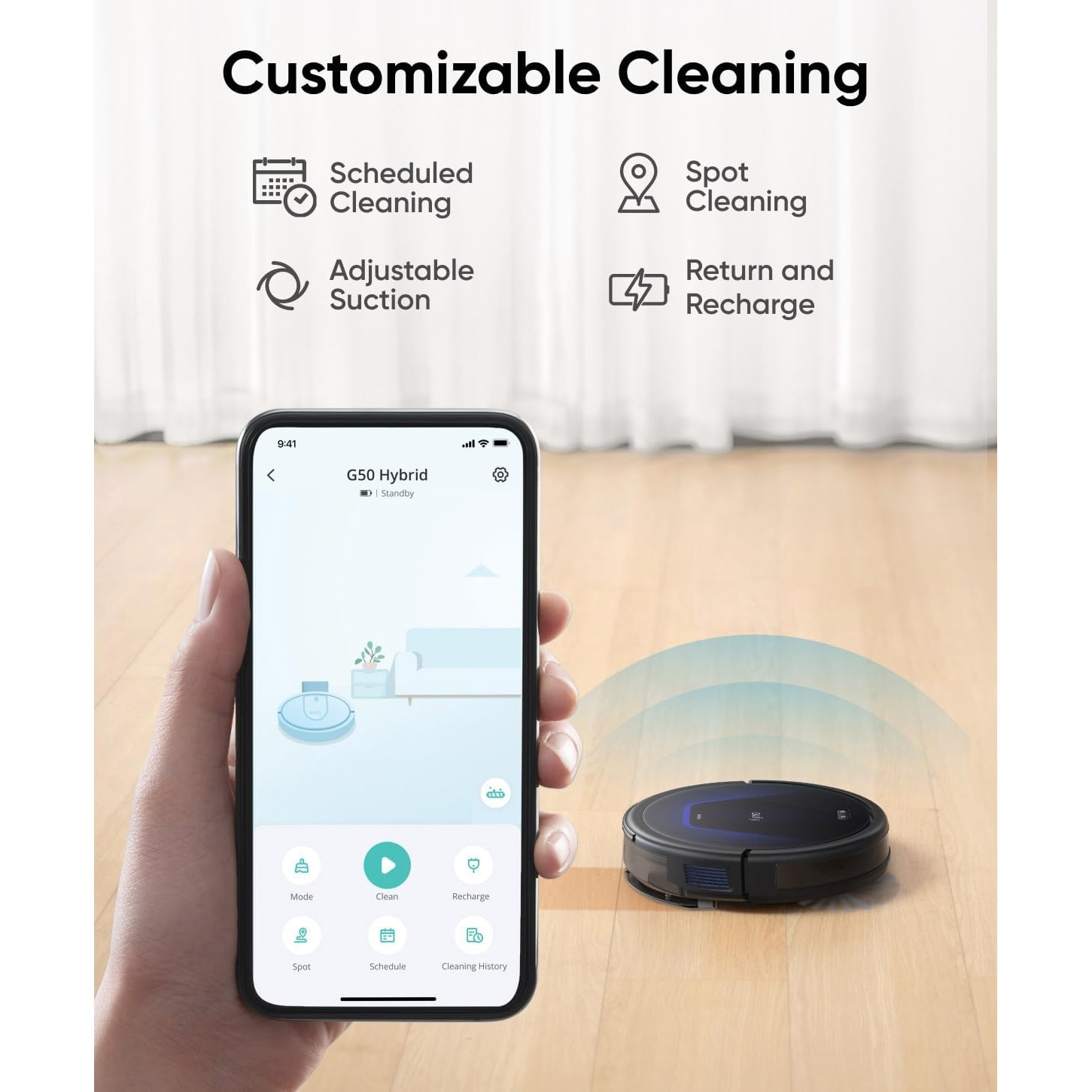 Eufy G50 Hybrid – Aspirator robot cu functie de mop si putere de aspirare de 4.000Pa, navigatie dinamica, ideal pentru parul de animale