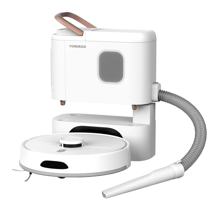 Aspirator Robot Smart Tornado 5in1 multifunctional, golire automata, Laser SLAM, Multi-Floor Maps, anti-coliziune, 2600mAh, 3000pa, contine kit de ingrijire pentru animale de companie, alb