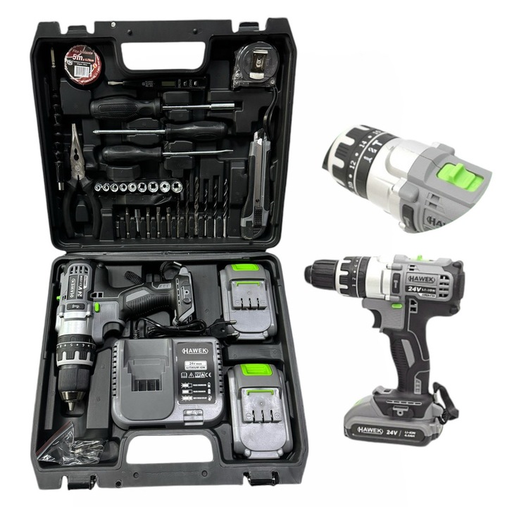 Bormașină cu impact cu acumulator cu piese HAWEK 24V 4.0A