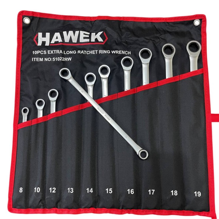 Удължени ключове прави лули с тресчотка 8-19мм HAWEK 51022RW