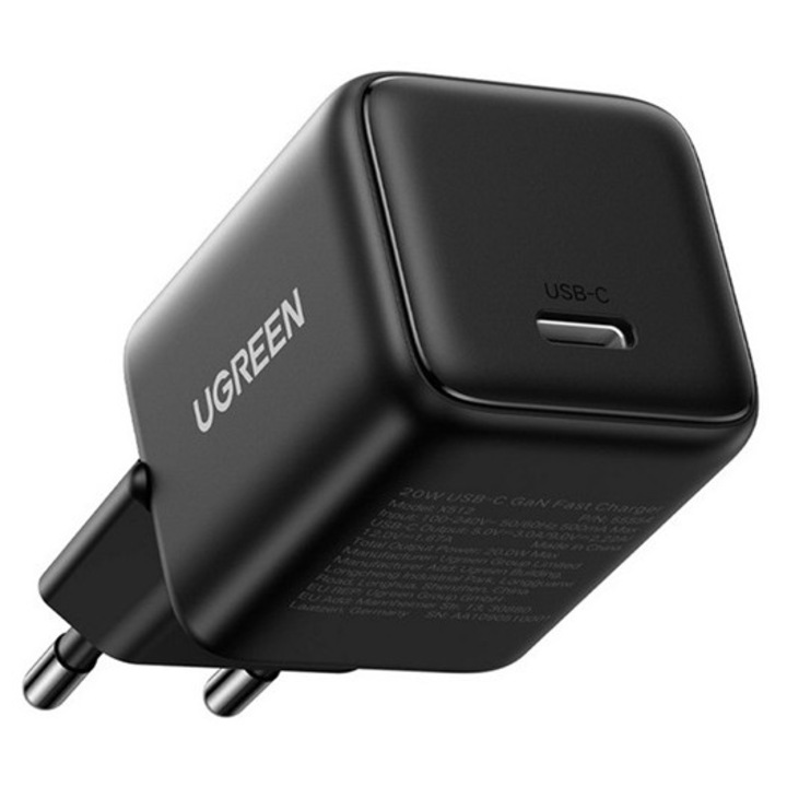 Ugreen x513 hálózati töltő type-c aljzat, 30w, gan, pd gyorstöltő, fekete