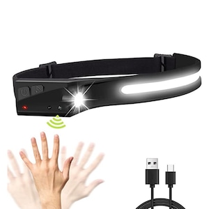 Lanterna de cap LED BOMSTOM, incarcare USB, senzor miscare, IPX4, negru, set complet