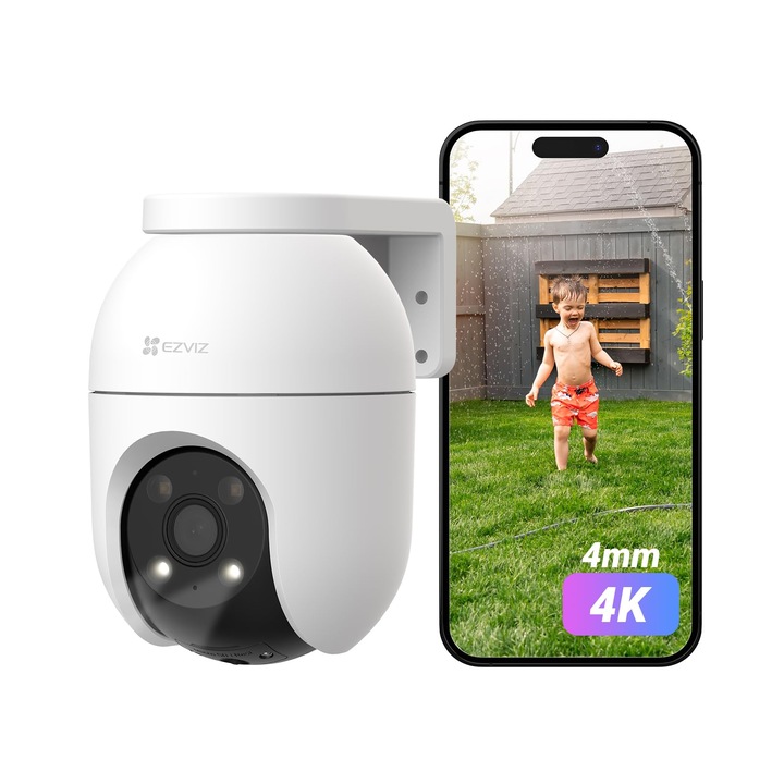 EZVIZ CS-C8C(8mp) megfigyelő kamera, Wi-Fi, 4K 8MP, 4mm-es lencse, PT, akusztikus és vizuális riasztás, kettős megvilágítás, MicroSD foglalat, kétirányú hang, IP65