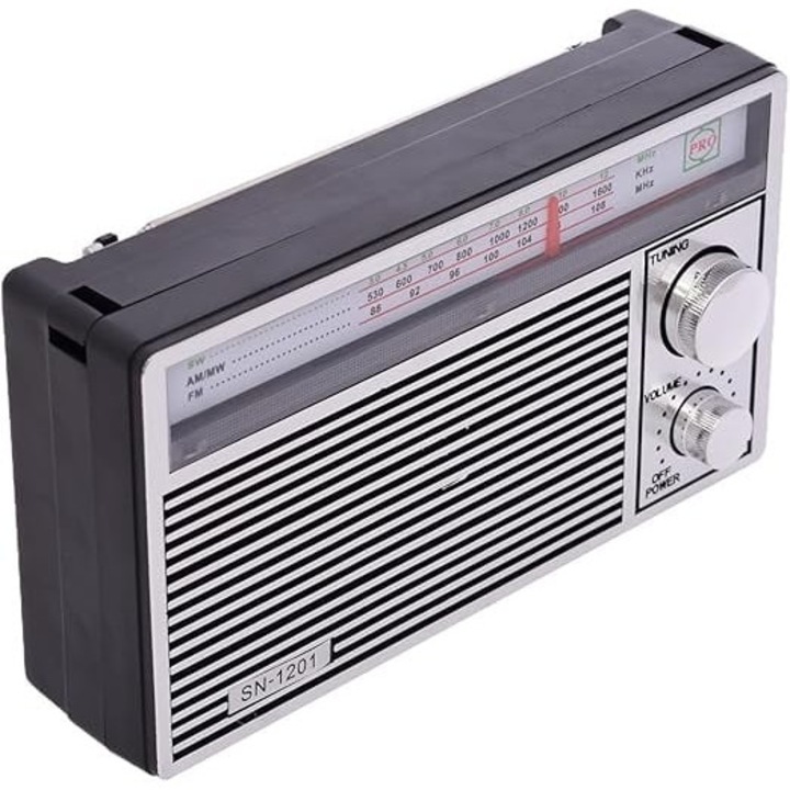 Преносимо радио с батерии, AM/FM/SW3, USB/SD музикален плейър, акумулаторна батерия, преносим дизайн, сребристо