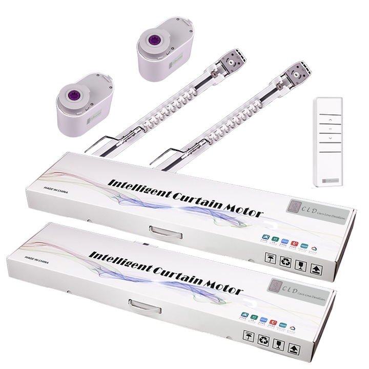 2 db-os intelligens motoros karnis készlet, függönyökhöz és sötétítőkhöz, 2 x 4 méteres sín, Tuya alkalmazáson keresztül vezérelhető, Wi-Fi, Google Home, Alexa, hangvezérlés, távirányító, 16 cm/s mozgási sebesség, fény- és akadályérzékelő CLD-Ca