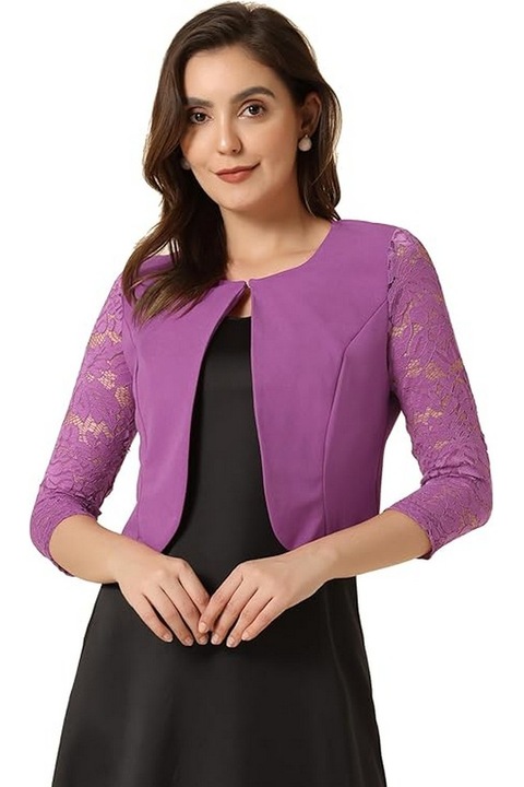 cu maneca 3/4, maneca din dantela, violet, Allegra K, Violet