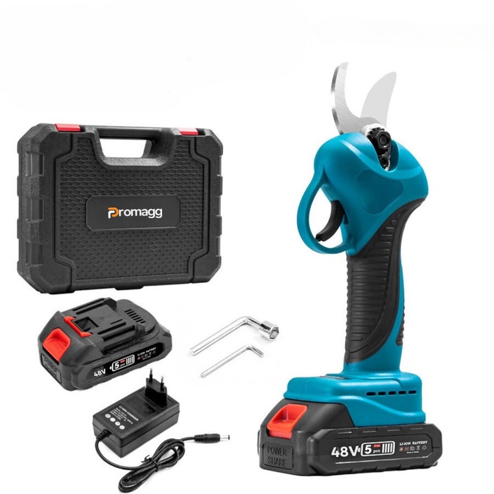 Електрическа ножица Promagg® с 2 батерии 48V, за подрязване на градина, дървета, лозя или клони