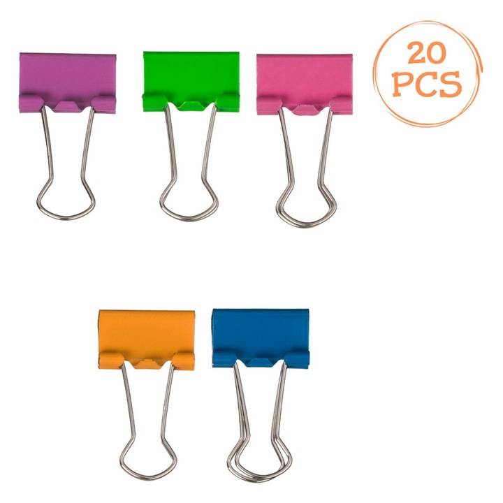 Многоцветни метални офис щипки 19мм - 20бр.