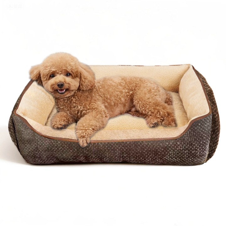 Culcus pentru caini si pisici MUGIM®, Forma Dreptunghi cu intrare, Material foarte Moale si Confortabil, 60x50cm, Maro