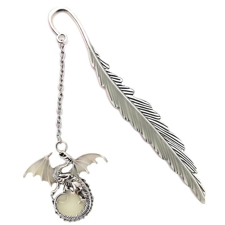 Semn de carte metalic argintiu, Axroad Mall, dragon zburător, lucios, 1 bucată