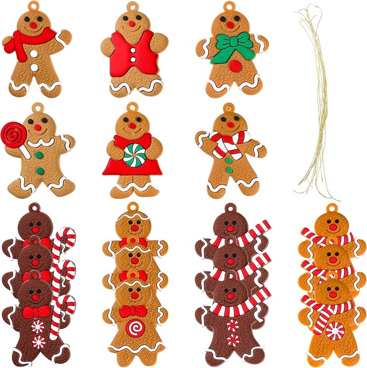 18 darabos karácsonyi dísz szett, mézeskalács figura, többszínű, 7.5x5.5cm