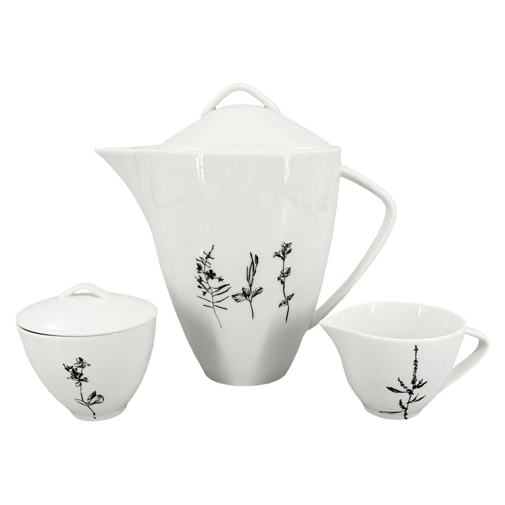 Porcelán teáskészlet inspire Croft Wild, fekete-fehér, 1,6l, 150ml tej, 150ml cukor