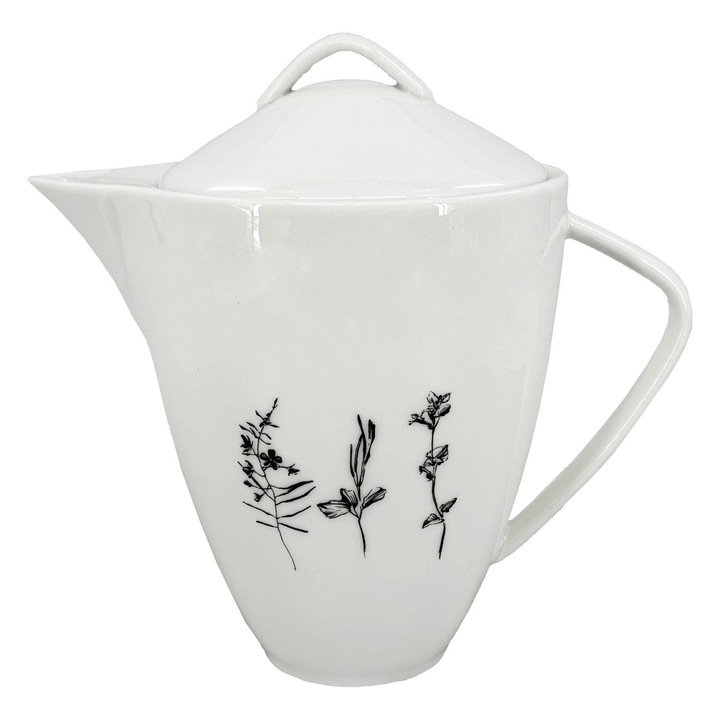 Porcelán teáskanna by inspire Wild 1600ml, fehér/fekete, szűrőbetét nélkül